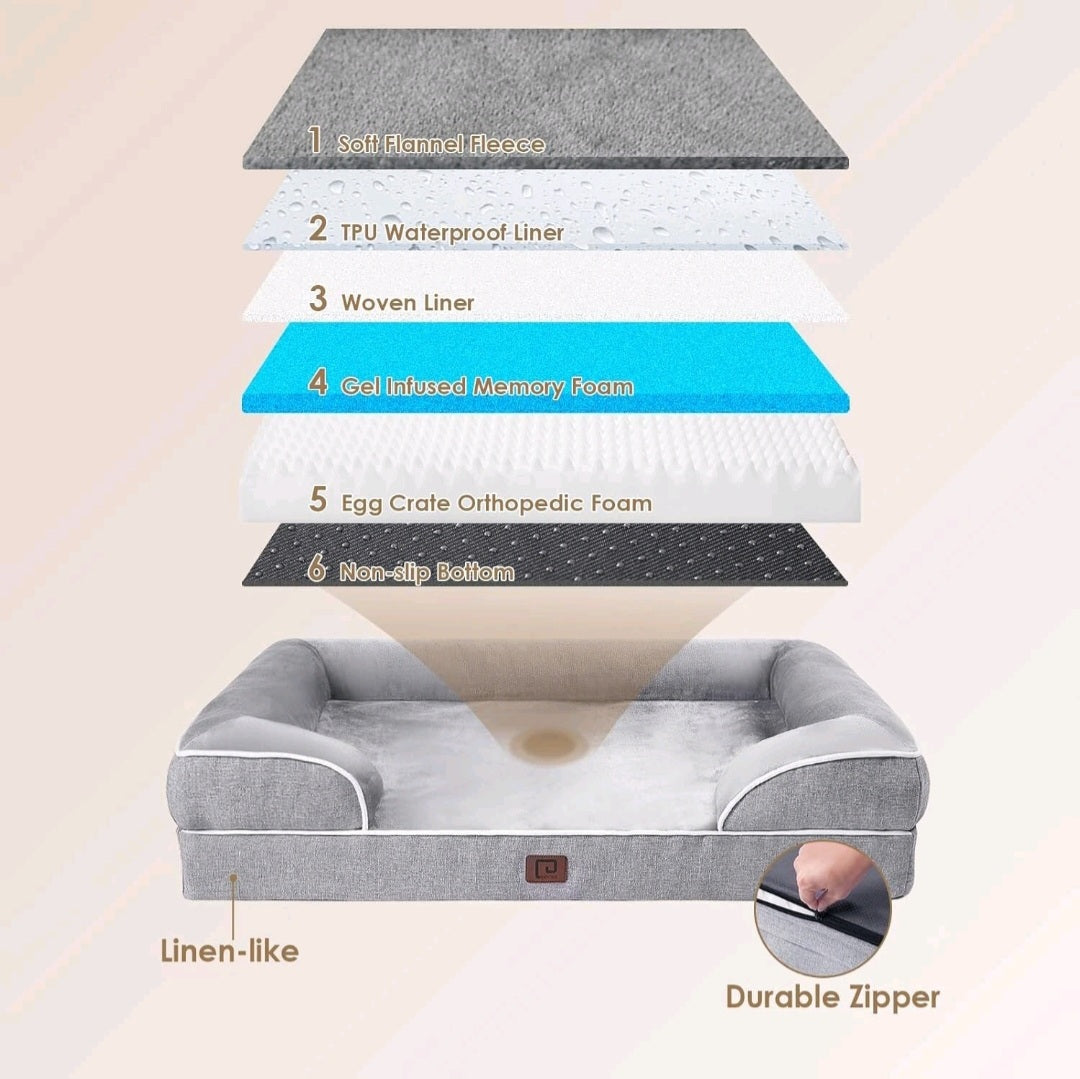 RoyalDen™ Orthopedic Calming Dog Bed – Memory Foam + Cooling Gel